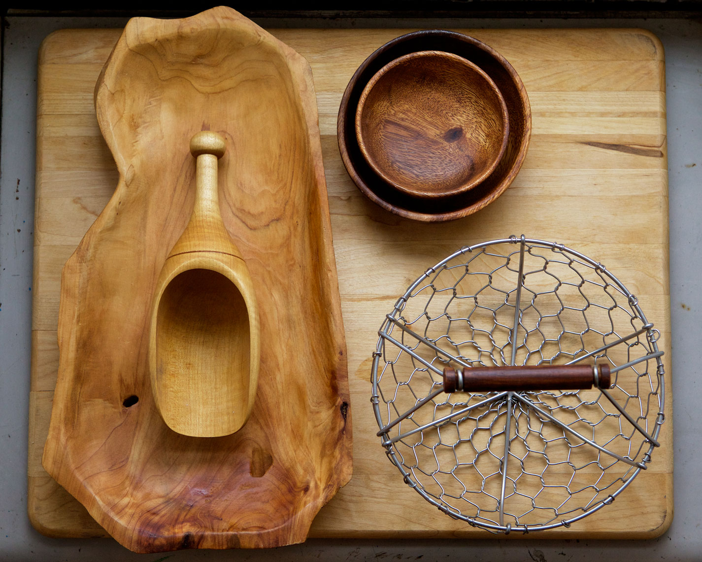 Still Life of Handcrafted Wood Housewares.