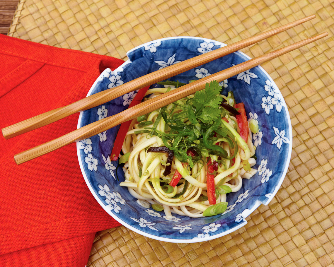 Food Photo of Noodle Bowl with Chopsticks.