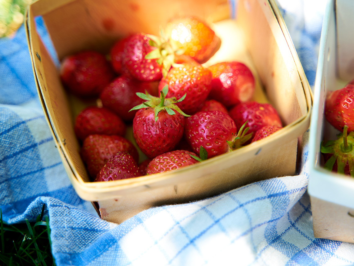 Boxes of Fresh Strawberries in Summer.